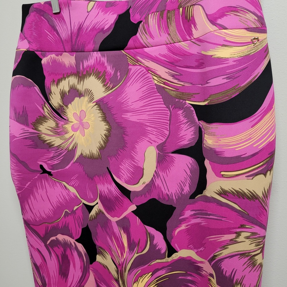 Thalia Sodi Womens XL Pink Black Floral Scuba Knit Stretch Pencil Skirt Knee - Picture 2 of 7